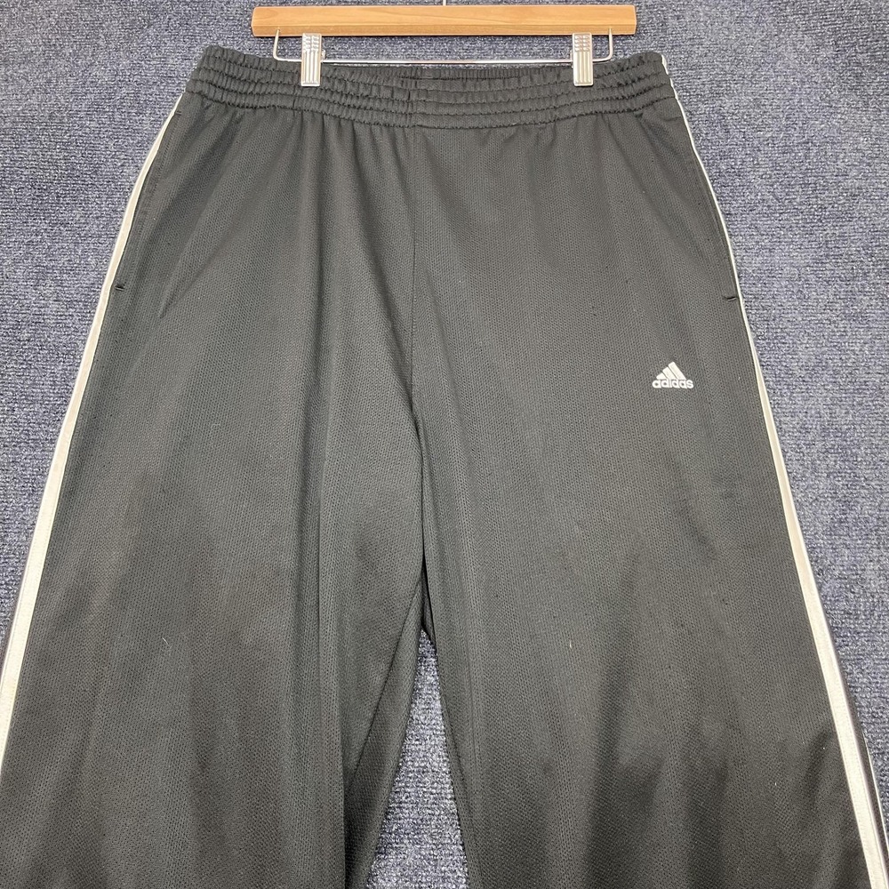 Y2K Adidas Track Pants Mens XL Black Mesh 3-Stripes Elastic Waist Athletic